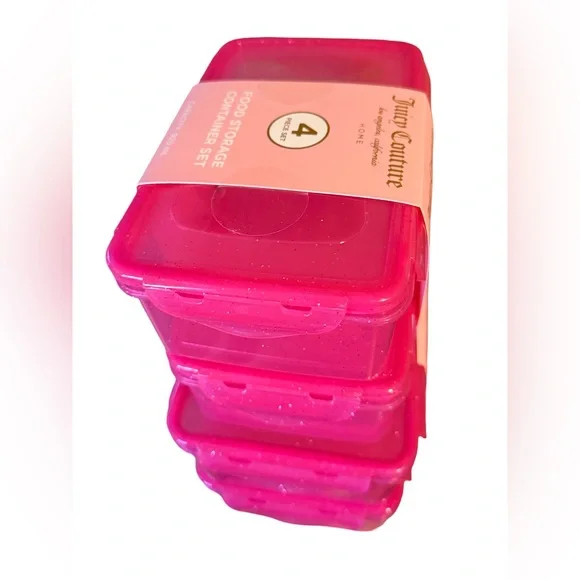 Juicy Couture Los Angeles NWT Pk of 4 Vibrant Pink Storage Container Set - Picture 3 of 3